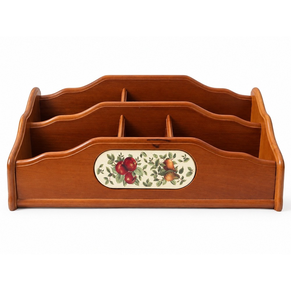 Vintage Country Fruit Wood Desk Mail Organizer 3 Compartment Apple Pear